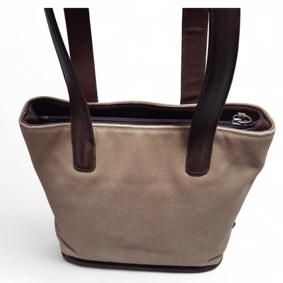 Vintage Coach Greenwhich Tote 6134 Khaki Twill and Mahagony Leather - Picture 4 of 13